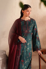 BrandsInn-3PC LAWN EMB PRINTED SHIRT WITH CHIFFON EMBROIDERED AND PRINTED TROUSER-BI-029