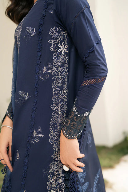 BrandsInn-3PC DHANAK CHIKAN EMBROIDERED SHIRT WITH COURTRAI PRINTED SHAWL AND EMB TROUSER-BI-4132