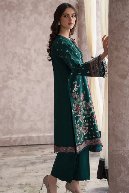 BrandsInn-3PC DHANAK EMBROIDERED WITH COUTRAI WOOL PRINT SHAWL & TROUSER-BI-4082