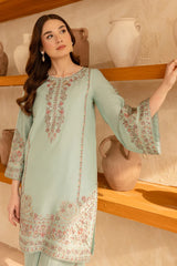 BrandsInn-2PIECE DHANAK EMBROIDERED SHIRT WITH DHANAK EMB SLEEVES-BI-15026