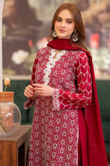 BrandsInn-3PC LAWN CHIKENKARI EMBROIDERED SHIRT WITH LAWN TUBE SLUB DUPATTA-BI-325