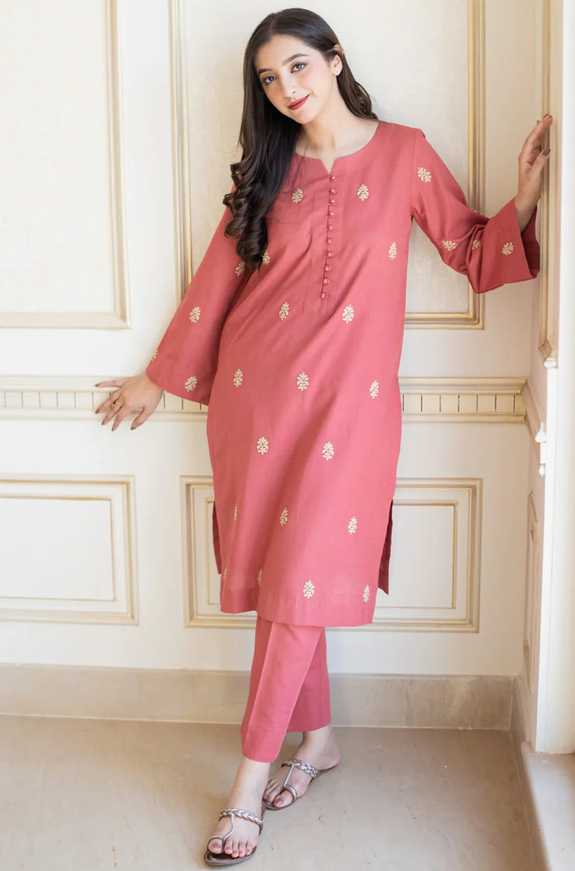 BrandsInn- 3PC DHANAK EMBROIDERED SHIRT WITH DHANAK SHAWL AND TROUSER-BI-4081