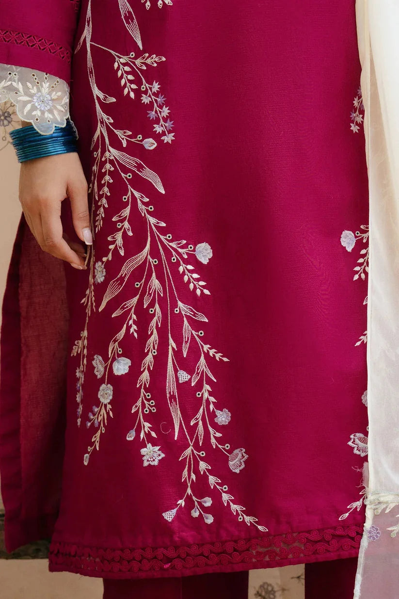 BrandsInn-3PC DHANAK EMBROIDERED SHIRT WITH COTTON NET EMBROIDERED DUPATTA AND TROUSER-BI-4182