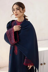 BrandsInn - 3PC DHANAK EMBROIDERED SHIRT WITH DHANAK SHAWL AND TROUSER-BI-4074