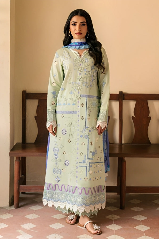 BrandsInn-3PC LAWN EMBROIDERED SHIRT WITH CHIFFON PRINTED DUPATTA AND EMB TROUSER-BI-4716