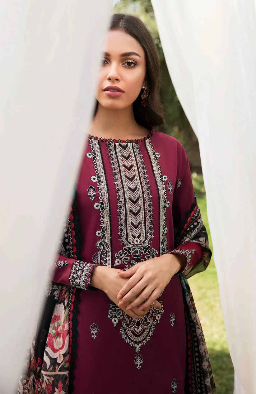 BrandsInn -3PC DHANAK EMBROIDERED SHIRT WITH COUTRAI WOOL PRINTED SHAWL & TROUSER -BI-4123