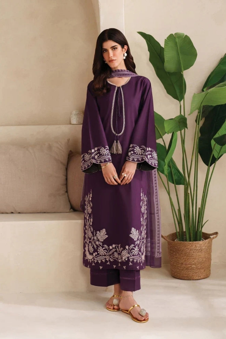 BrandsInn-3PC DHANAK EMBROIDERED SHIRT WITH WOOL PRINTED SHAWL & TROUSER-BI-5101