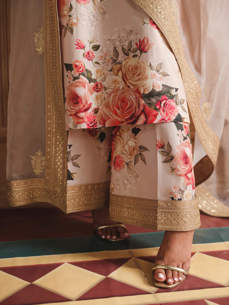 BrandsInn-3PC SHAMOZE SILK PRINTED EMBROIDERED SHIRT WITH SOFT SILK PRINTED EMB DUPATTA & EMB TROUSER BI-1721