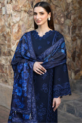 BrandsInn-3PC DHANAK EMBROIDERED SHIRT WITH COURTRAI PRINTED SHAWL AND TROUSER-BI-4390