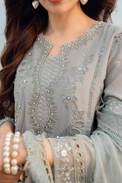 BrandsInn-3PC DHANAK LASER WORK EMBROIDERED SHIRT WITH CHIFFON EMBROIDERED DUPATTA & TROUSER-BI-4214