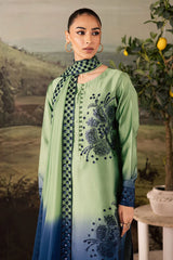 BrandsInn-3PC SHAMOZE SILK PRINTED EMBROIDERED SHIRT WITH SOFT SILK PRINTED EMB DUPATTA & TROUSER BI-1736
