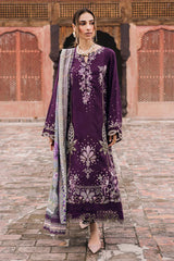 BrandsInn-3PC DHANAK EMBROIDERED SHIRT WITH COURTRAI PRINTED SHAWL & TROUSER-BI-4351