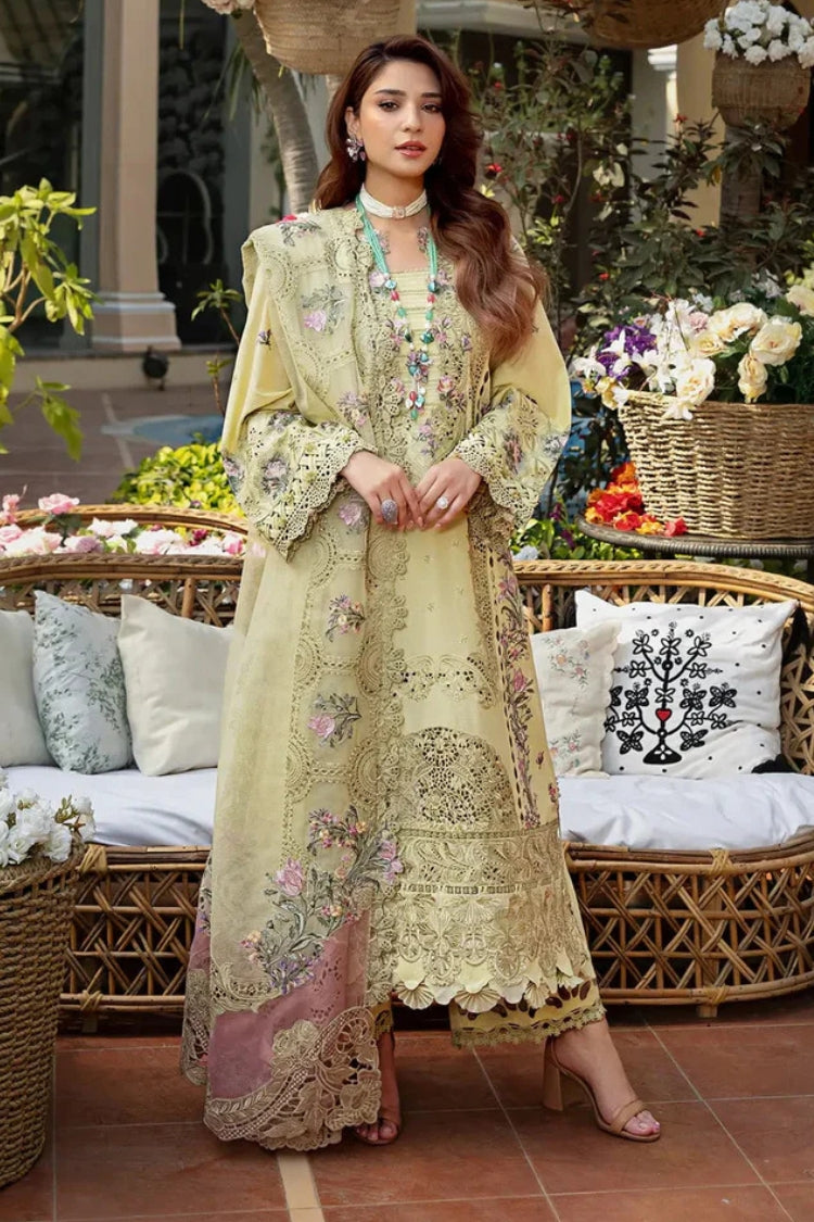 BrandsInn-3PC LAWN CHIKANKARI EMBROIDERED SHIRT WITH KHAADI NET EMB DUPATTA AND EMB TROUSER-BI-4601