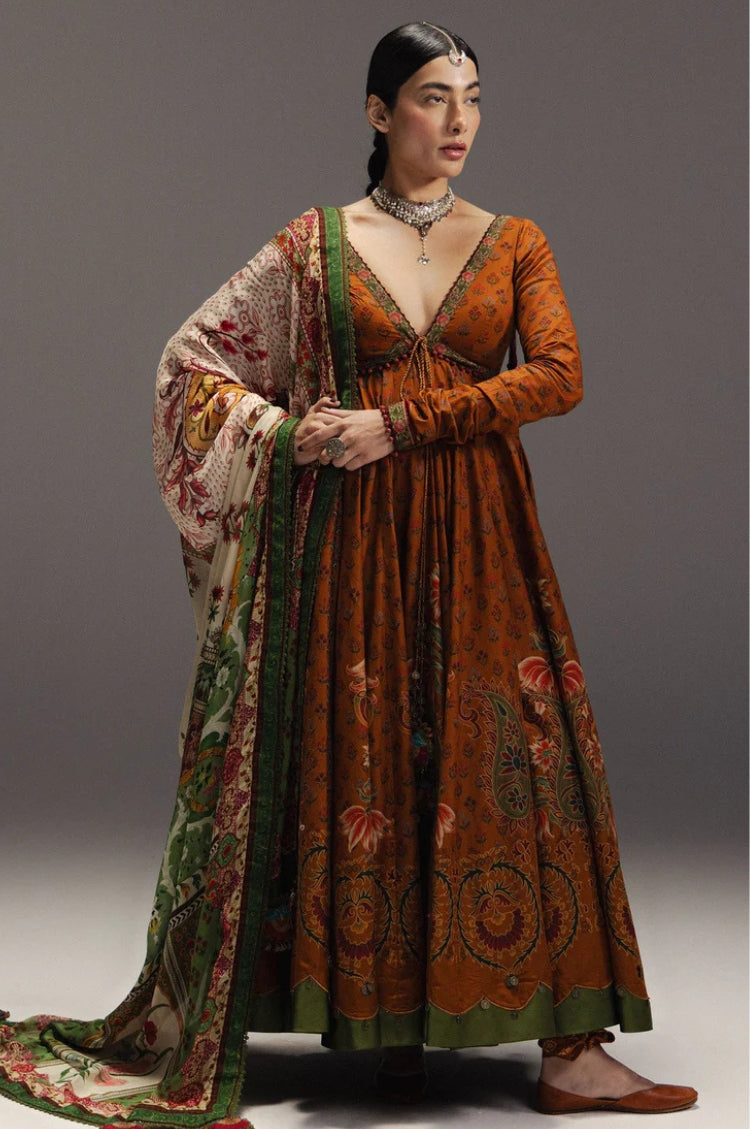 BrandsInn-3PC DIGITAL PRINTED FROCK WITH SILK PRINTED DUPATTA & DYED TROUSER-BI-062
