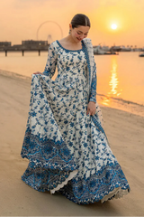 BrandsInn- 3PC DHANAK EMBROIDERED FROCK WITH KHADDI NET EMBROIDERED DUPATTA AND TROUSER-BI-5069
