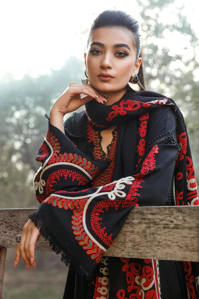 BrandsInn -3PC KHADDAR HEAVY EMBROIDERED SHIRT WITH WOOL PRINT SHAWL AND TROUSER-BI-4078