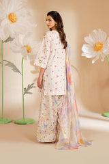 BrandsInn-3PC LAWN PRINTED EMB SHIRT WITH SILK PRINTED DUPATTA AND PRINTED TROUSER-BI-052