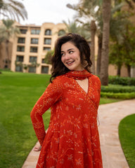 BrandsInn-3PC DHANAK EMBROIDERED FROCK WITH WOOL PRINTED EMBROIDERED SHAWL AND TROUSER-BI-5075