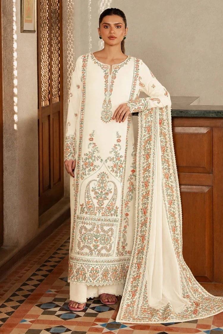 BrandsInn-3PC DHANAK EMBROIDERED SHIRT WITH DHANAK EMB SHAWL AND TROUSER-BI-5208