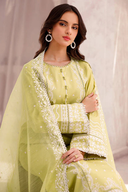 BrandsInn-3PC LAWN EMBROIDERED SHIRT WITH ORGANZA EMBROIDERED DUPATTA AND LAWN TROUSER-BI-298