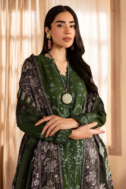 BrandsInn-3PC DHANAK EMBROIDERED SHIRT WITH COURTRAI PRINTED SHAWL & TROUSER-BI-4324
