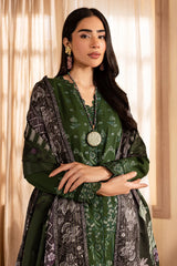 BrandsInn-3PC DHANAK EMBROIDERED SHIRT WITH WOOL PRINTED SHAWL & TROUSER-BI-4324