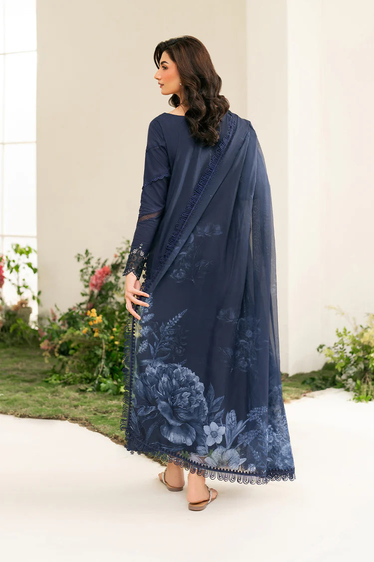 BrandsInn-3PC DHANAK CHIKAN EMBROIDERED SHIRT WITH COURTRAI PRINTED SHAWL AND EMB TROUSER-BI-4132