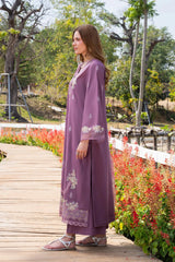 BrandsInn-3PC LAWN EMBROIDERED SHIRT WITH CHIFFON PRINTED DUPATTA AND TROUSER-BI-4861