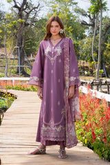 BrandsInn-3PC LAWN EMBROIDERED SHIRT WITH CHIFFON PRINTED DUPATTA AND TROUSER-BI-4861