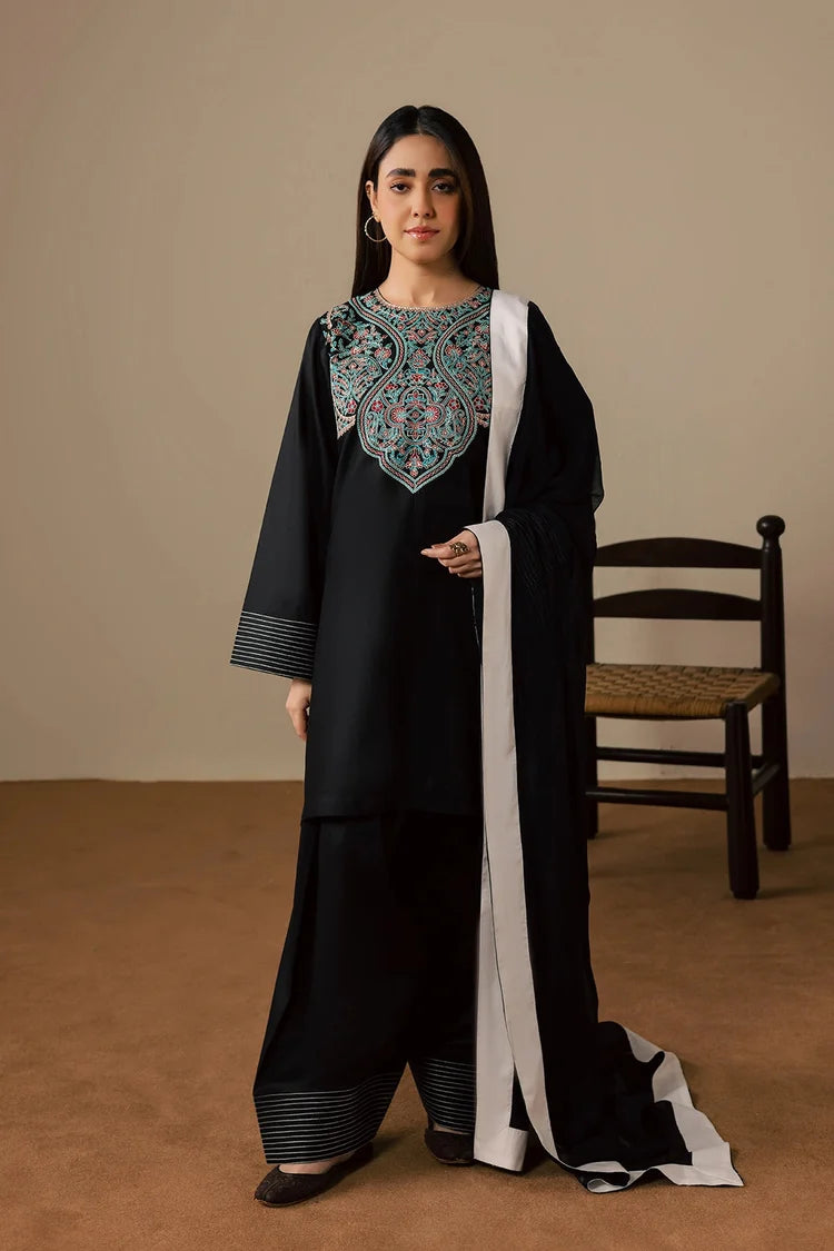 BrandsInn-3PC DHANAK EMBROIDERED SHIRT WITH DHANAK SHAWL AND TROUSER-BI-5200