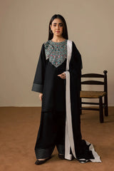 BrandsInn-3PC DHANAK EMBROIDERED SHIRT WITH DHANAK SHAWL AND TROUSER-BI-5200