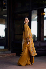 BrandssInn-3PC KHADDAR EMBROIDERED SHIRT WITH COURTRAI PRINTED SHAWL & TROUSER-BI-4377