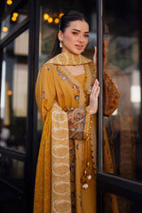 BrandssInn-3PC KHADDAR EMBROIDERED SHIRT WITH COURTRAI PRINTED SHAWL & TROUSER-BI-4377