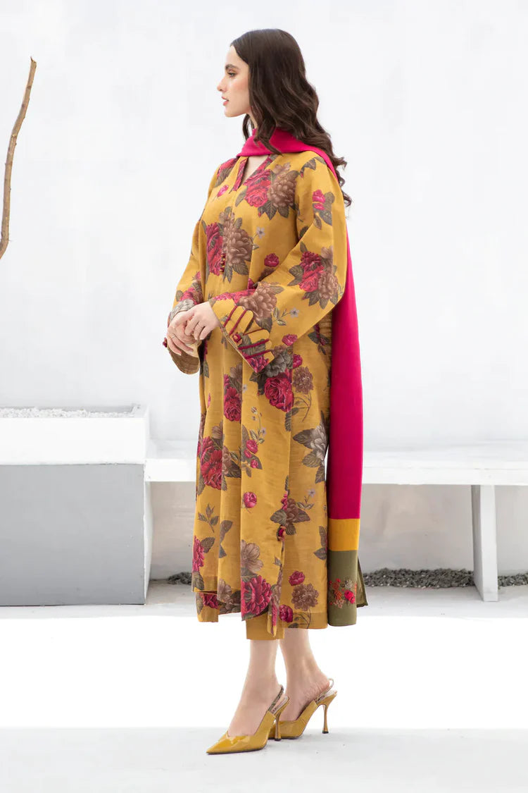 BrandsInn-3PC KHADDAR PRINTED SHIRT WITH KHADDAR PRINT DUPATTA AND PRINT TROUSER-BI-2619