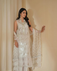 BrandsInn-ORGANZA HAMNDMADE EMBLISHED EMBROIDERED FRONT SHIRT WITH ORGANZA EMBROIDERED READY TO WEAR DUPATTA-BI-436