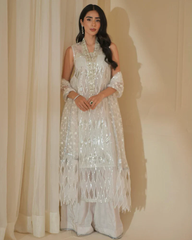 BrandsInn-ORGANZA HAMNDMADE EMBLISHED EMBROIDERED FRONT SHIRT WITH ORGANZA EMBROIDERED READY TO WEAR DUPATTA-BI-436