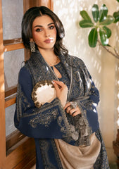 BrandsInn-3PC DHANAK EMBROIDERED SHIRT WITH COUTRAI PRINTED SHAWL & TROUSER-BI-5150