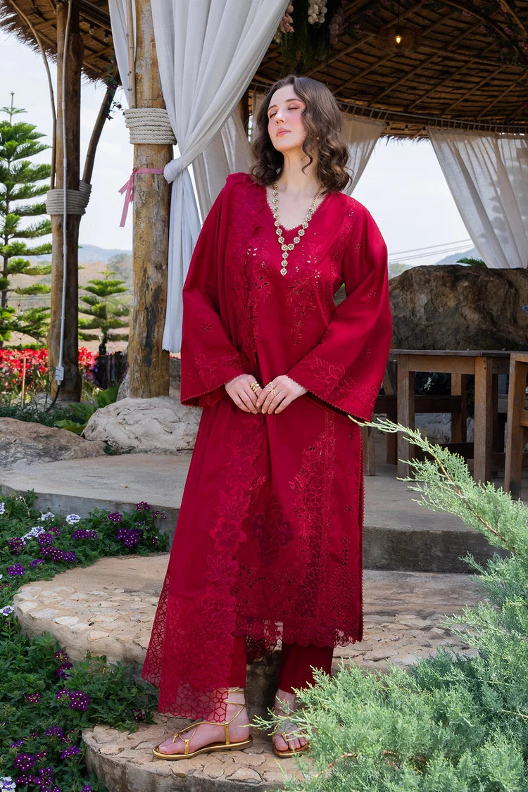 BrandsInn-3PC LAWN CHIKANKARI EMBROIDERED SHIRT WITH KHADDI NET EMB DUPATTA AND TROUSER-BI-4843