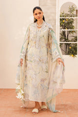BrandsInn-3PC LAWN PRINTED EMB SHIRT WITH SILK PRINTED DUPATTA AND TROUSER-BI-050