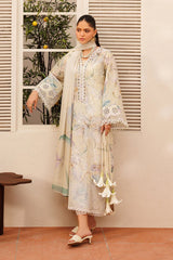 BrandsInn-3PC LAWN PRINTED EMB SHIRT WITH SILK PRINTED DUPATTA AND TROUSER-BI-050