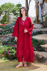BrandsInn-3PC LAWN CHIKANKARI EMBROIDERED SHIRT WITH KHADDI NET EMB DUPATTA AND TROUSER-BI-4843