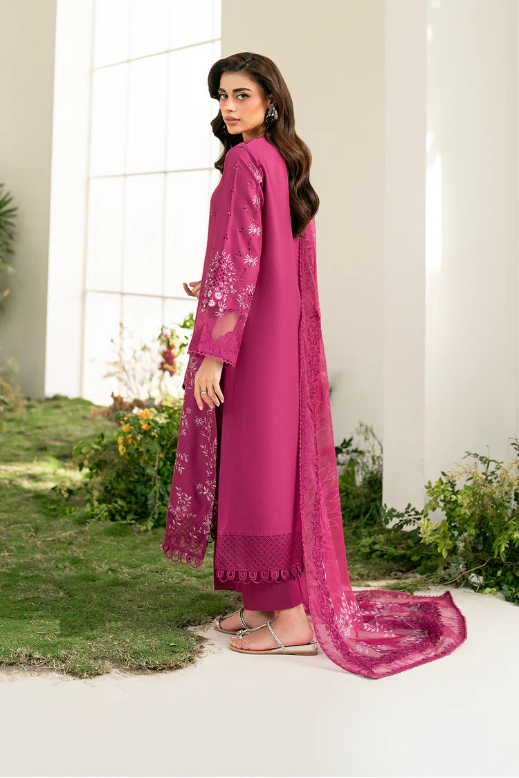 BrandsInn-3PC DHANAK SEQUIN EMBROIDRED SHIRT WITH COURTRAI PRINTED EMB SHAWL AND TROUSER-BI-4125