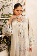 BrandsInn-3PC LAWN PRINTED EMB SHIRT WITH SILK PRINTED DUPATTA AND TROUSER-BI-050