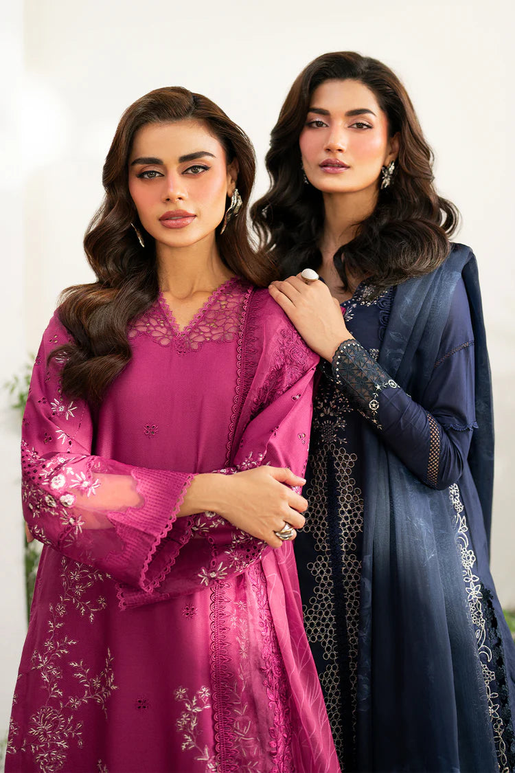 BrandsInn-3PC DHANAK SEQUIN EMBROIDRED SHIRT WITH COURTRAI PRINTED EMB SHAWL AND TROUSER-BI-4125