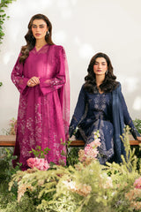 BrandsInn-3PC DHANAK SEQUIN EMBROIDRED SHIRT WITH COURTRAI PRINTED EMB SHAWL AND TROUSER-BI-4125