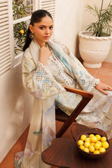 BrandsInn-3PC LAWN PRINTED EMB SHIRT WITH SILK PRINTED DUPATTA AND TROUSER-BI-050