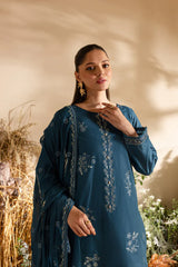 BrandsInn-3PC DHANAK EMBROIDERED SHIRT WITH CHIFFON EMBROIDERED DUPATTA AND TROUSER-BI-4195