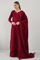 BrandsInn-3PC DHANAK EMBROIDERED SHIRT WITH DHANAK EMBROIDERED SHAWL AND TROUSER-BI-5271