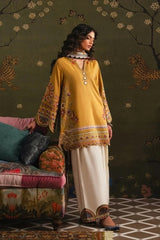 BrandsInn-3PC DHANAK EMBROIDERED SHIRT WITH COUTRAI PRINTED SHAWL TYE&DYE DUPATTA SHAWL AND TROUSER-BI-5230