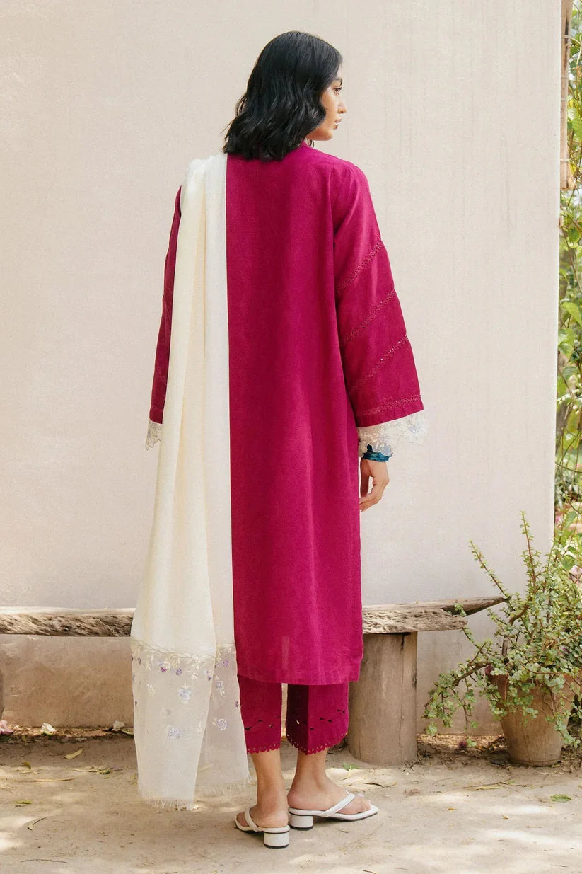 BrandsInn-3PC DHANAK EMBROIDERED SHIRT WITH COTTON NET EMBROIDERED DUPATTA AND TROUSER-BI-4182